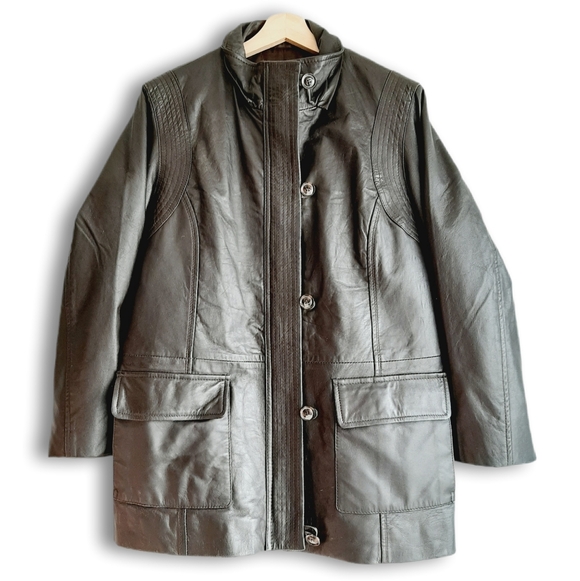 Danier Jackets & Blazers - DANIER Genuine Soft Leather Button & Zip Front Jacket Dark Brown Short Coat Sz M
